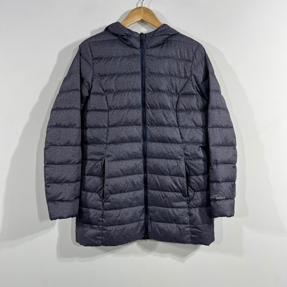 Eddie Bauer Gorpcore Womens Gray 650 Down Hooded Puffer Jacket Minimalist Medium
